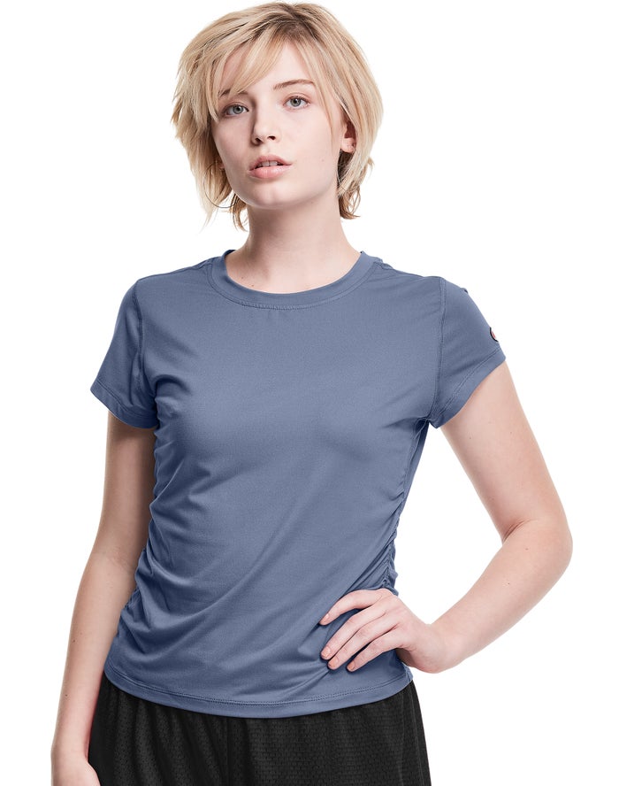 Champion Womens T-Shirt NZ - Soft Touch Ruched Side Blue ( 0763-PVMIW )